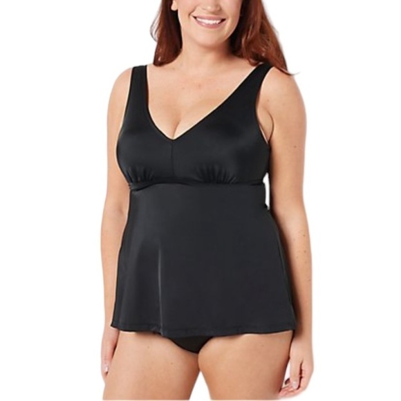 kim gravel swimsuits for all flowy tankini and brief set solid onyx size 10 New - Picture 1 of 11